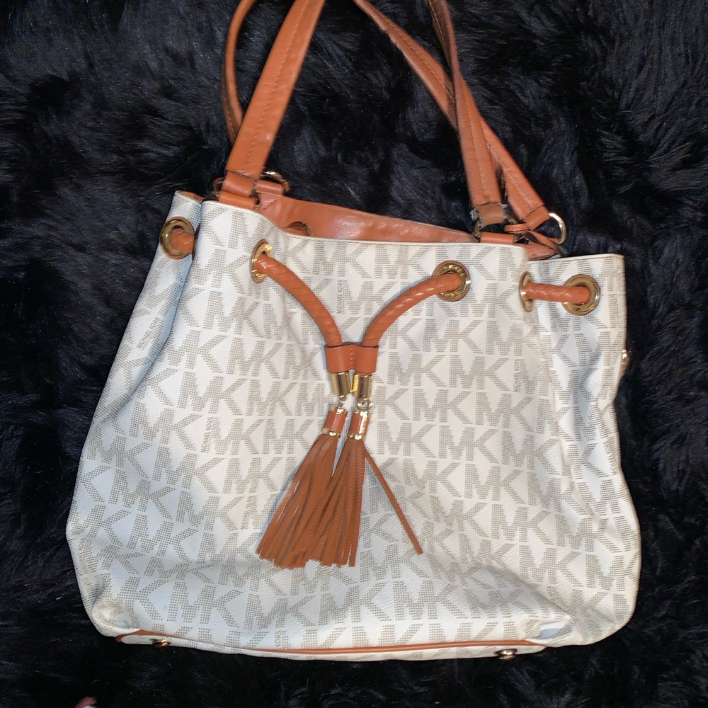 White and Tan Michael Kors Purse